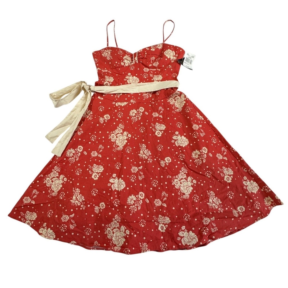 City Triangles Red Floral Polka Dot Dress Womens 7 Sweetheart Retro‎ Swing NWT